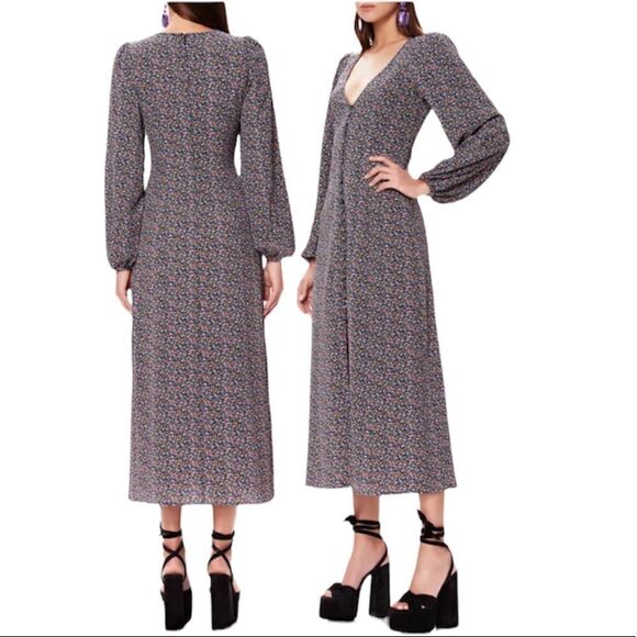 AFRM Violet Floral Long Sleeve Midi Dress || SZ M || Petite Bloom - Picture 4 of 10